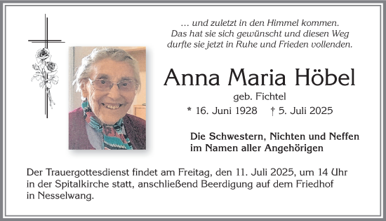 Traueranzeige von Anna Maria Höbel von Allgäuer Zeitung, Füssen