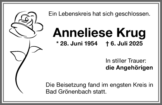 Traueranzeige von Anneliese Krug von Memminger Zeitung