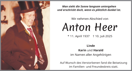 Traueranzeige von Anton Heer von Allgäuer Zeitung, Füssen