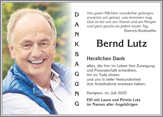 Traueranzeige von Bernd Lutz von Allgäuer Zeitung,Kempten