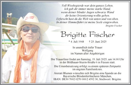 Traueranzeige von Brigitte Fischer von Allgäuer Zeitung, Füssen