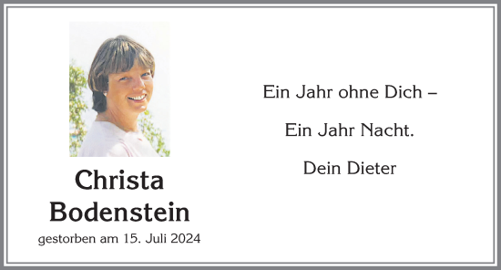 Traueranzeige von Christa Bodenstein von Allgäuer Zeitung,Kempten