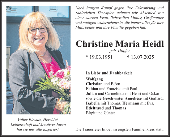 Traueranzeige von Christine Maria Heidl von Allgäuer Zeitung,Kempten