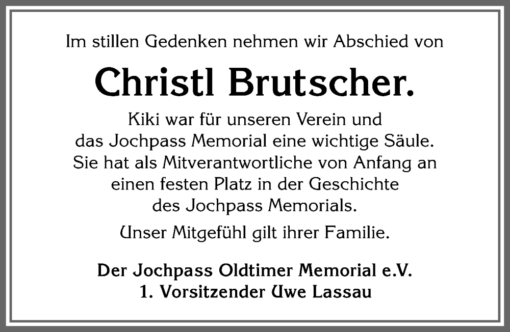  Traueranzeige für Christl Brutscher vom 30.07.2025 aus Allgäuer Anzeigeblatt