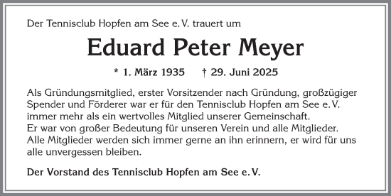 Traueranzeige von Eduard Peter Meyer von Allgäuer Zeitung, Füssen