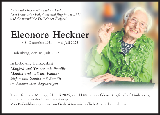Traueranzeige von Eleonore Heckner von Der Westallgäuer