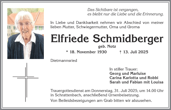 Traueranzeige von Elfriede Schmidberger von Allgäuer Zeitung,Kempten