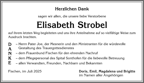 Traueranzeige von Elisabeth Strobel von Allgäuer Anzeigeblatt