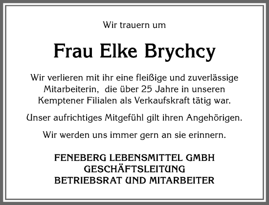 Traueranzeige von Elke Brychcy von Allgäuer Zeitung,Kempten