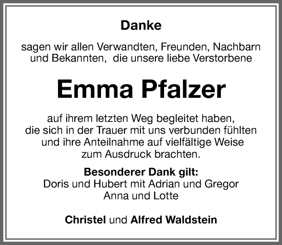 Traueranzeige von Emma Pfalzer von Memminger Zeitung
