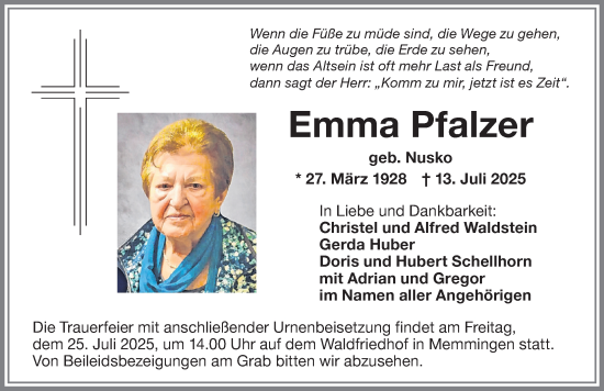Traueranzeige von Emma Pfalzer von Memminger Zeitung