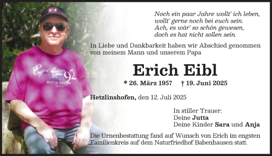 Traueranzeige von Erich Eibl von Memminger Zeitung