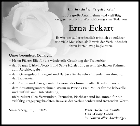 Traueranzeige von Erna Eckart von Der Westallgäuer