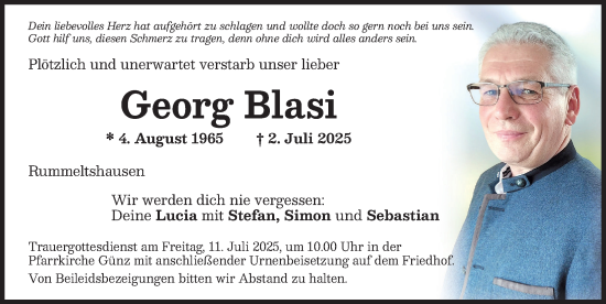 Traueranzeige von Georg Blasi von Memminger Zeitung