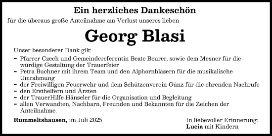 Traueranzeige von Georg Blasi von Memminger Zeitung