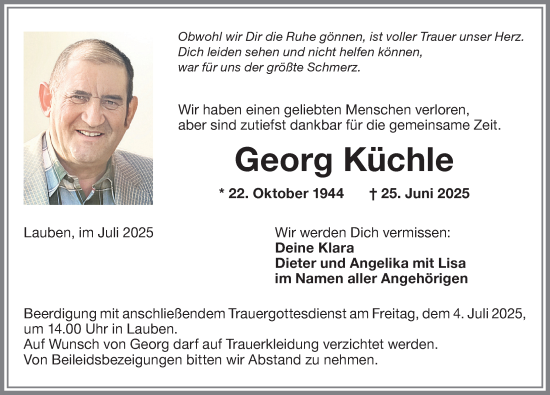 Traueranzeige von Georg Küchle von Memminger Zeitung