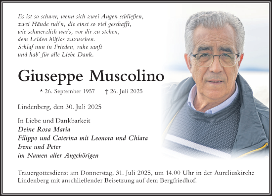 Traueranzeige von Giuseppe Muscolino von Der Westallgäuer