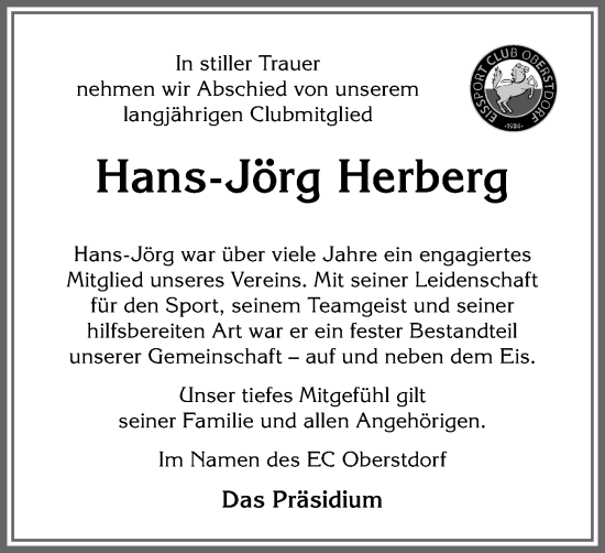 Traueranzeige von Hans-Jörg Herberg von Allgäuer Anzeigeblatt
