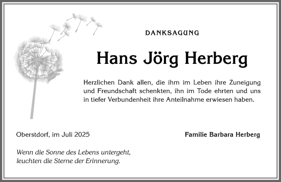 Traueranzeige von Hans Jörg Herberg von Allgäuer Anzeigeblatt