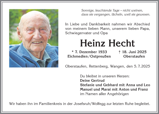 Traueranzeige von Heinz Hecht von Allgäuer Anzeigeblatt