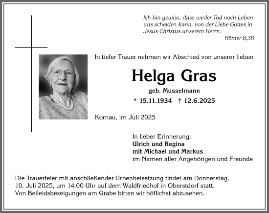 Traueranzeige von Helga Gras von Allgäuer Anzeigeblatt