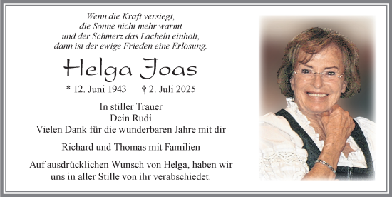 Traueranzeige von Helga Joas von Allgäuer Zeitung, Füssen