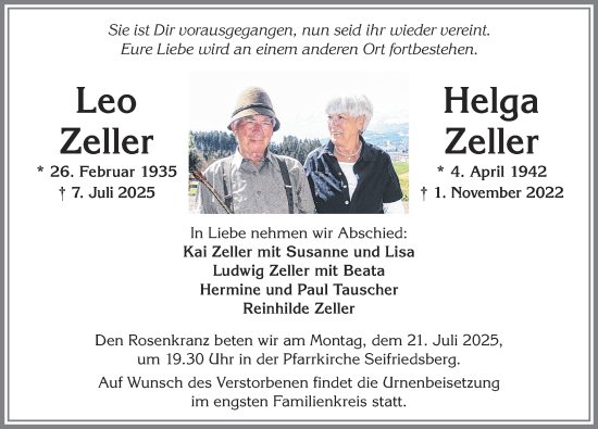 Traueranzeige von Helga Zeller von Allgäuer Anzeigeblatt