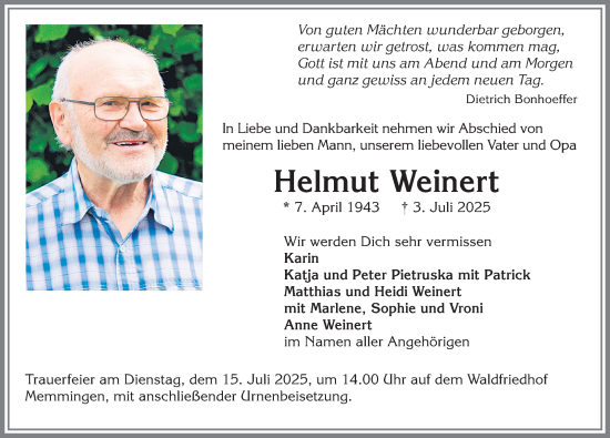 Traueranzeige von Helmut Weinert von Memminger Zeitung
