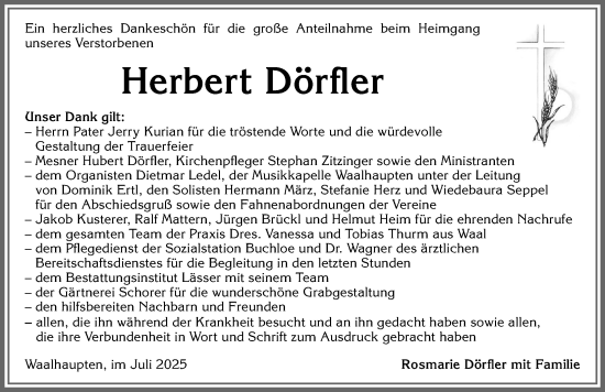 Traueranzeige von Herbert Dörfler von Allgäuer Zeitung, Kaufbeuren/Buchloe
