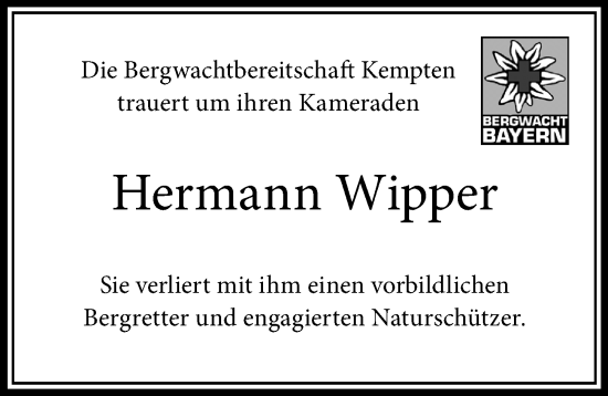 Traueranzeige von Hermann Wipper von Allgäuer Zeitung,Kempten