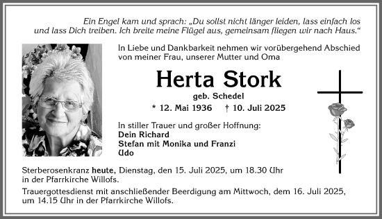 Traueranzeige von Herta Stork von Allgäuer Zeitung, Marktoberdorf