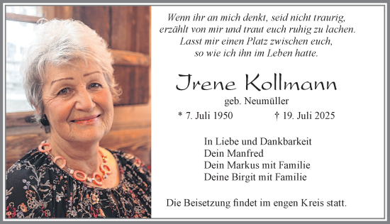 Traueranzeige von Irene Kollmann von Allgäuer Zeitung, Marktoberdorf