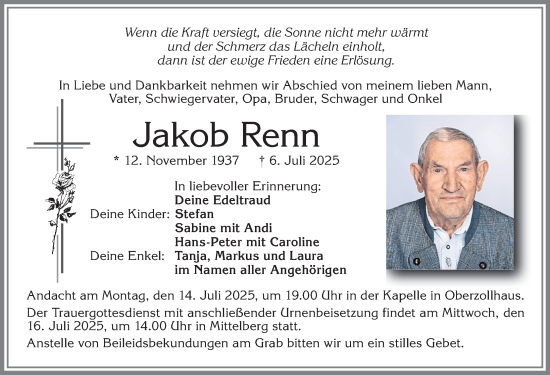 Traueranzeige von Jakob Renn von Allgäuer Zeitung,Kempten