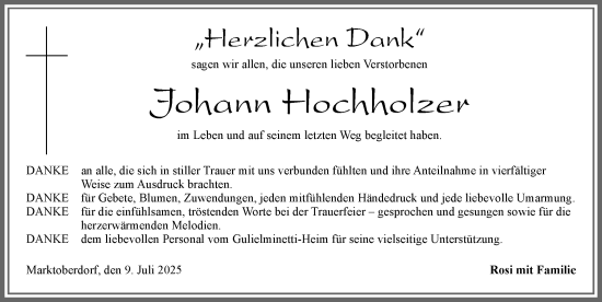 Traueranzeige von Johann Hochholzer von Allgäuer Zeitung, Marktoberdorf