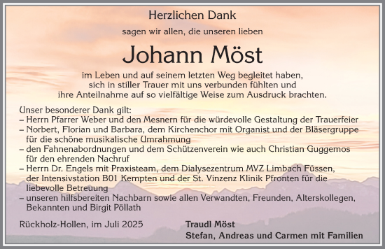 Traueranzeige von Johann Möst von Allgäuer Zeitung, Füssen