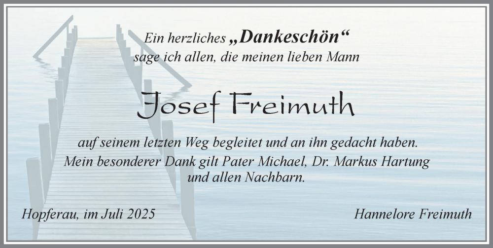  Traueranzeige für Josef Freimuth vom 11.07.2025 aus Allgäuer Zeitung, Füssen
