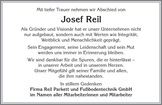 Traueranzeige von Josef Reil von Allgäuer Zeitung,Kempten