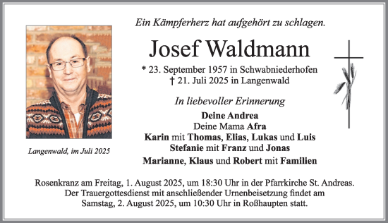 Traueranzeige von Josef Waldmann von Allgäuer Zeitung, Füssen
