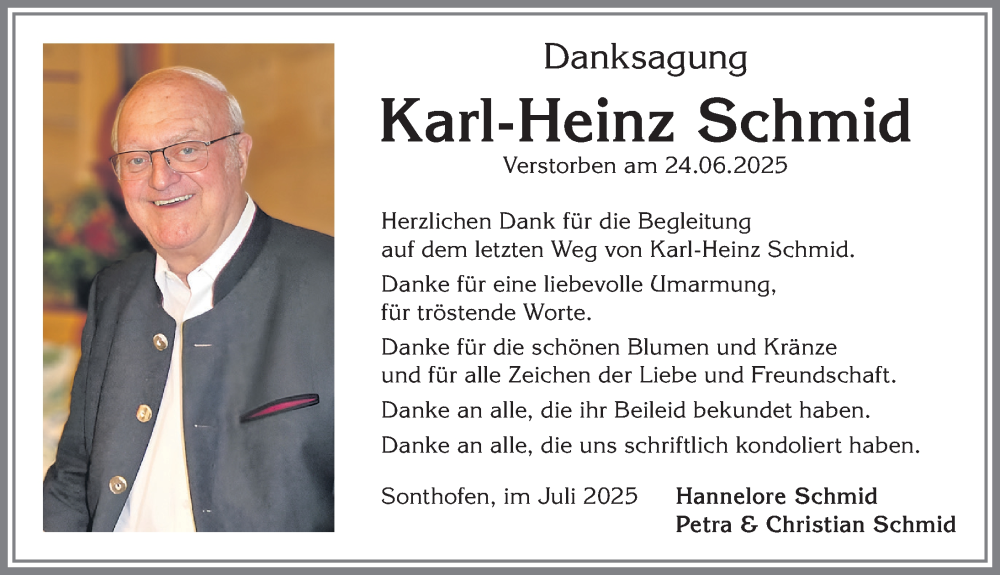  Traueranzeige für Karl-Heinz Schmid vom 23.07.2025 aus Allgäuer Anzeigeblatt