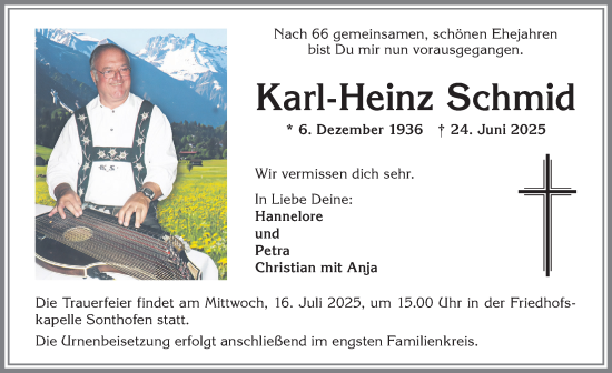 Traueranzeige von Karl-Heinz Schmid von Allgäuer Anzeigeblatt