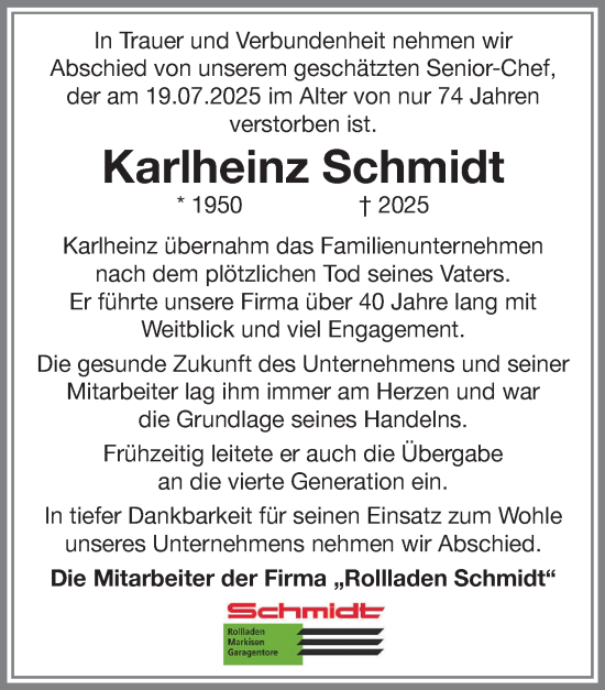 Traueranzeige von Karlheinz Schmidt von Allgäuer Zeitung, Gesamtausgabe