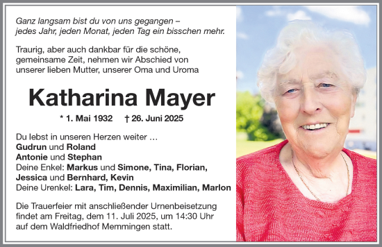 Traueranzeige von Katharina Mayer von Memminger Zeitung