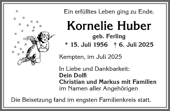 Traueranzeige von Kornelie Huber von Allgäuer Zeitung,Kempten