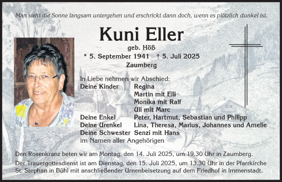 Traueranzeige von Kuni Eller von Allgäuer Anzeigeblatt