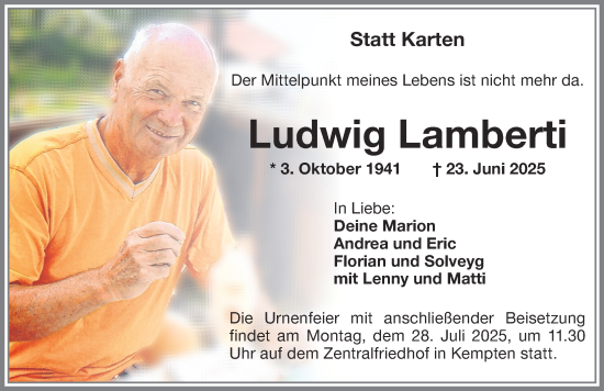 Traueranzeige von Ludwig Lamberti von Allgäuer Zeitung,Kempten