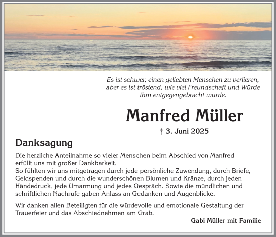 Traueranzeige von Manfred Müller von Allgäuer Zeitung,Kempten