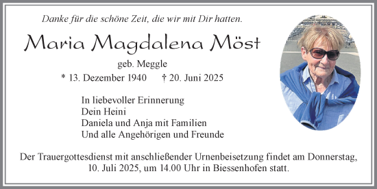 Traueranzeige von Maria Magdalena Möst von Allgäuer Zeitung, Marktoberdorf