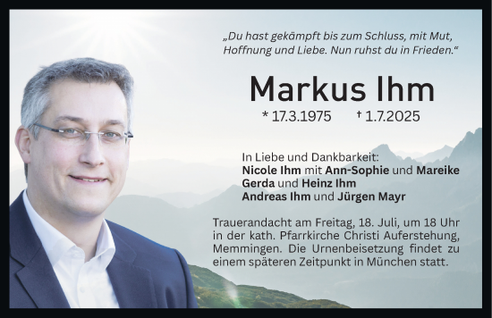 Traueranzeige von Markus Ihm von Memminger Zeitung