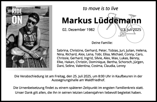 Traueranzeige von Markus Lüddemann von Allgäuer Zeitung,Kempten