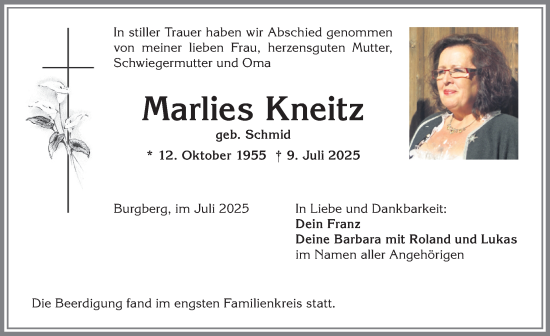 Traueranzeige von Marlies Kneitz von Allgäuer Anzeigeblatt